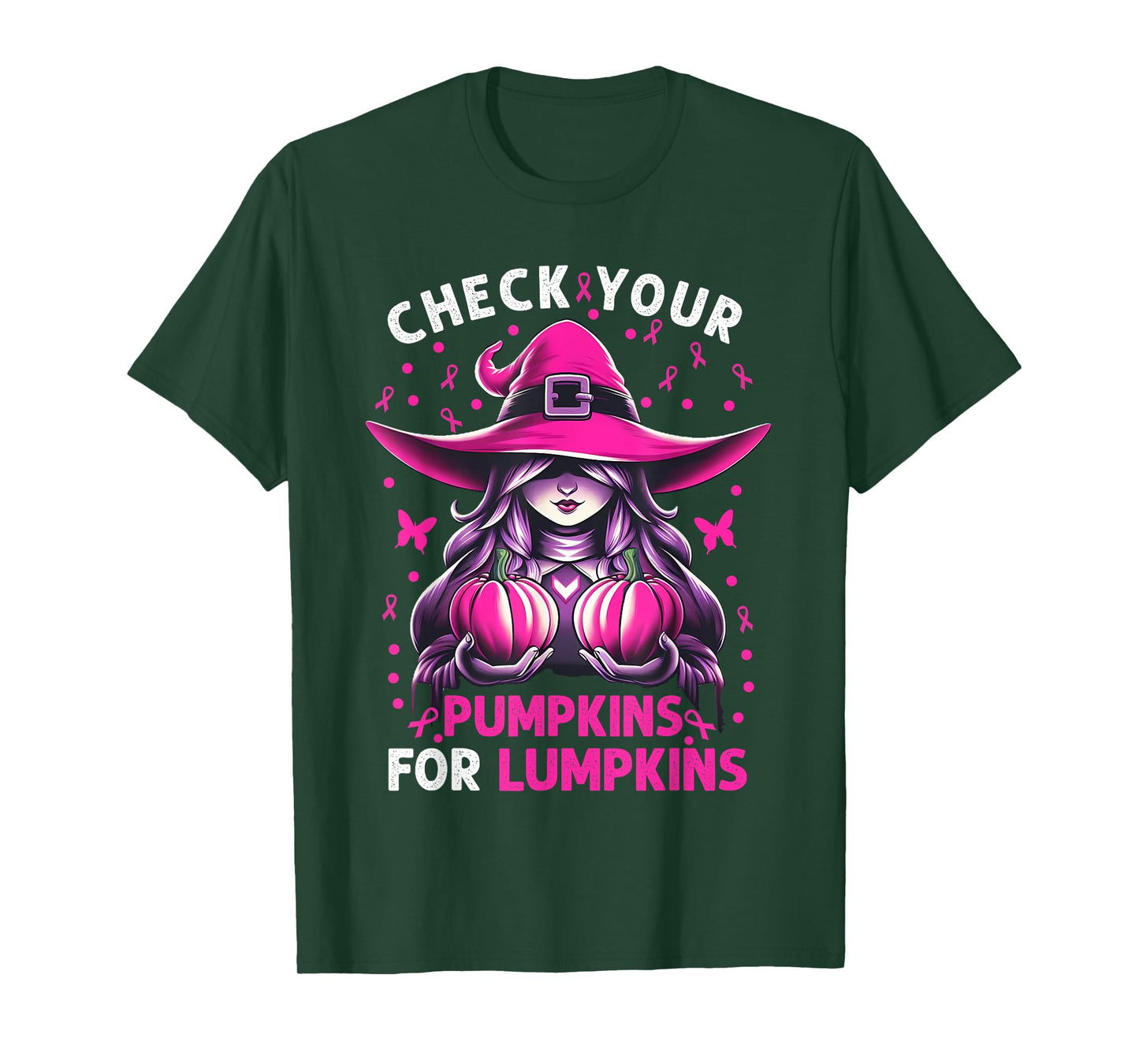 Breast Cancer Witch Check Your Pumpkins For Lumpkins T-Shirt
