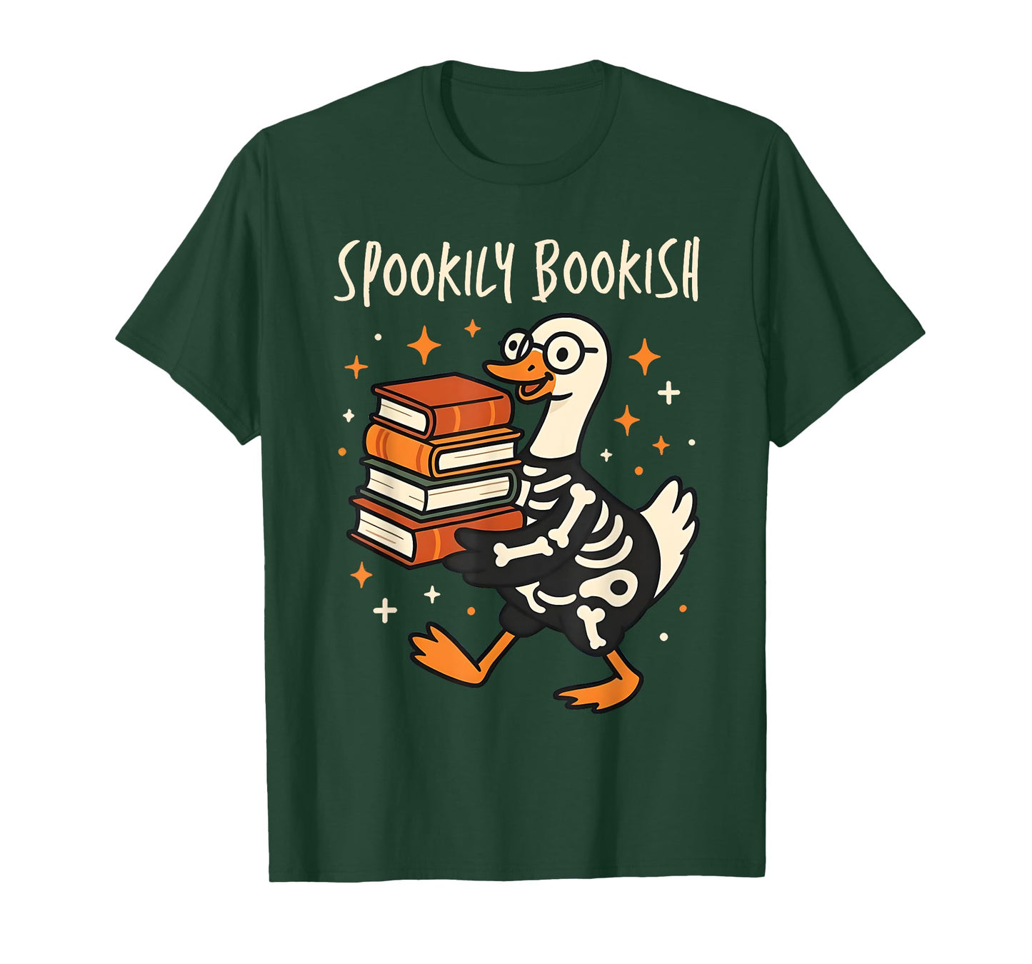 Spookily Bookish Funny Cute Duck Reading Skeleton Halloween T-Shirt