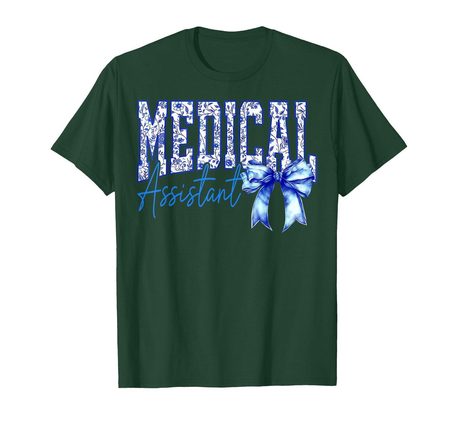 Retro Medical Assistant Floral Blue Coquette Bow Mothers Day T-Shirt