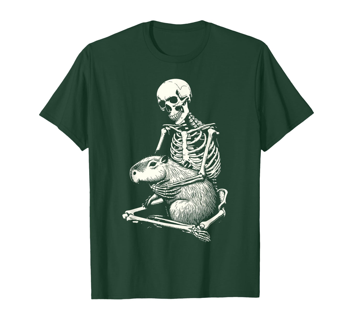 Skeleton Hugging Capybara Halloween T-Shirt