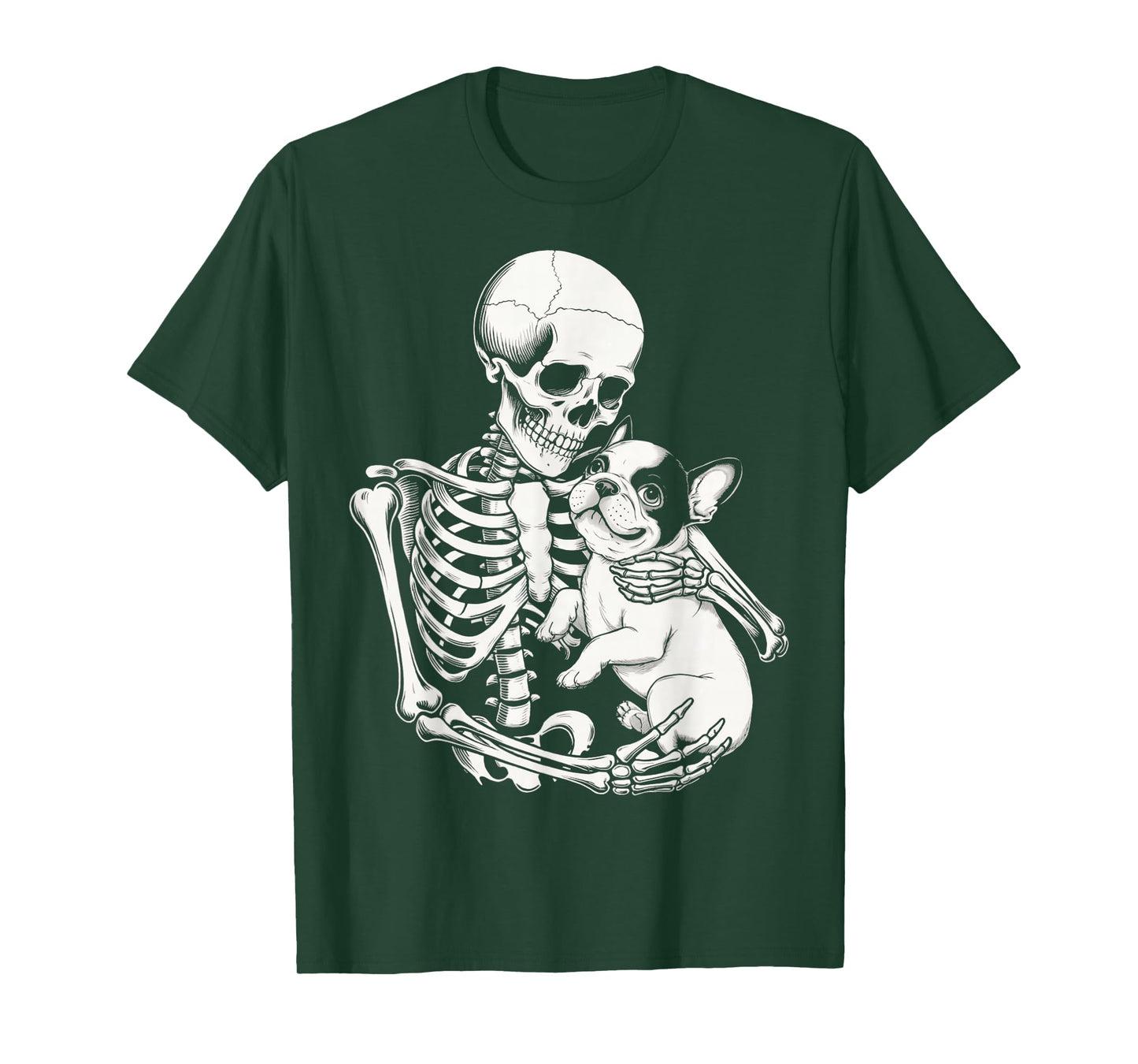 Skeleton Hugging Dog Halloween French Bulldog Lover Dog T-Shirt