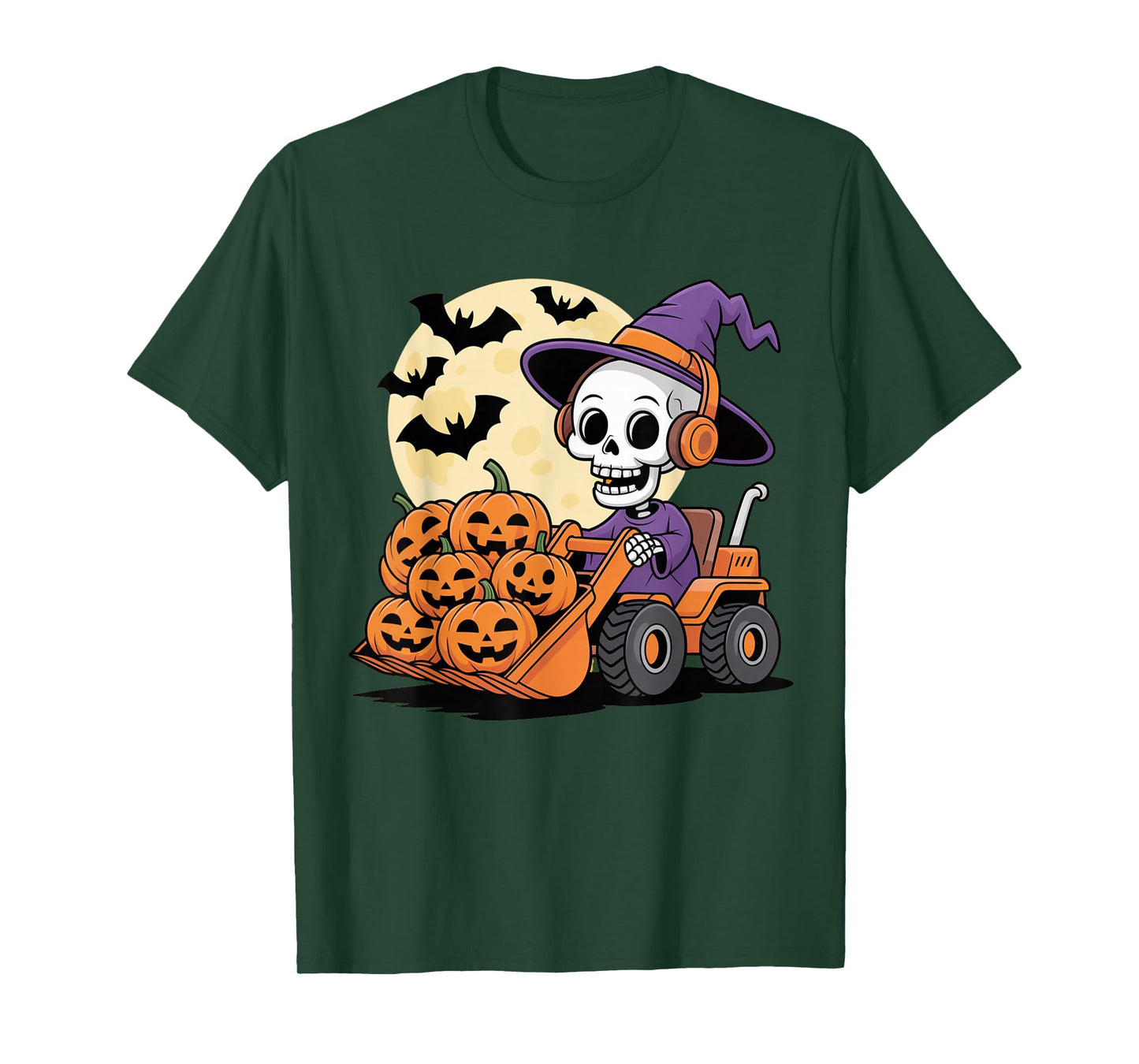 Funny Halloween Skeleton Driving Loader with Pumpkins T-Shirt