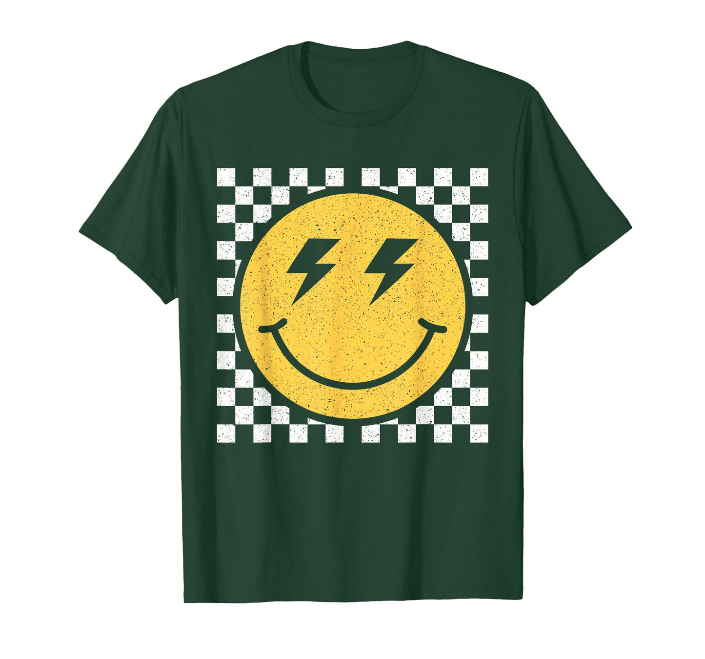 Retro Yellow Happy Face Checkered Pattern Smile Face Trendy T-Shirt
