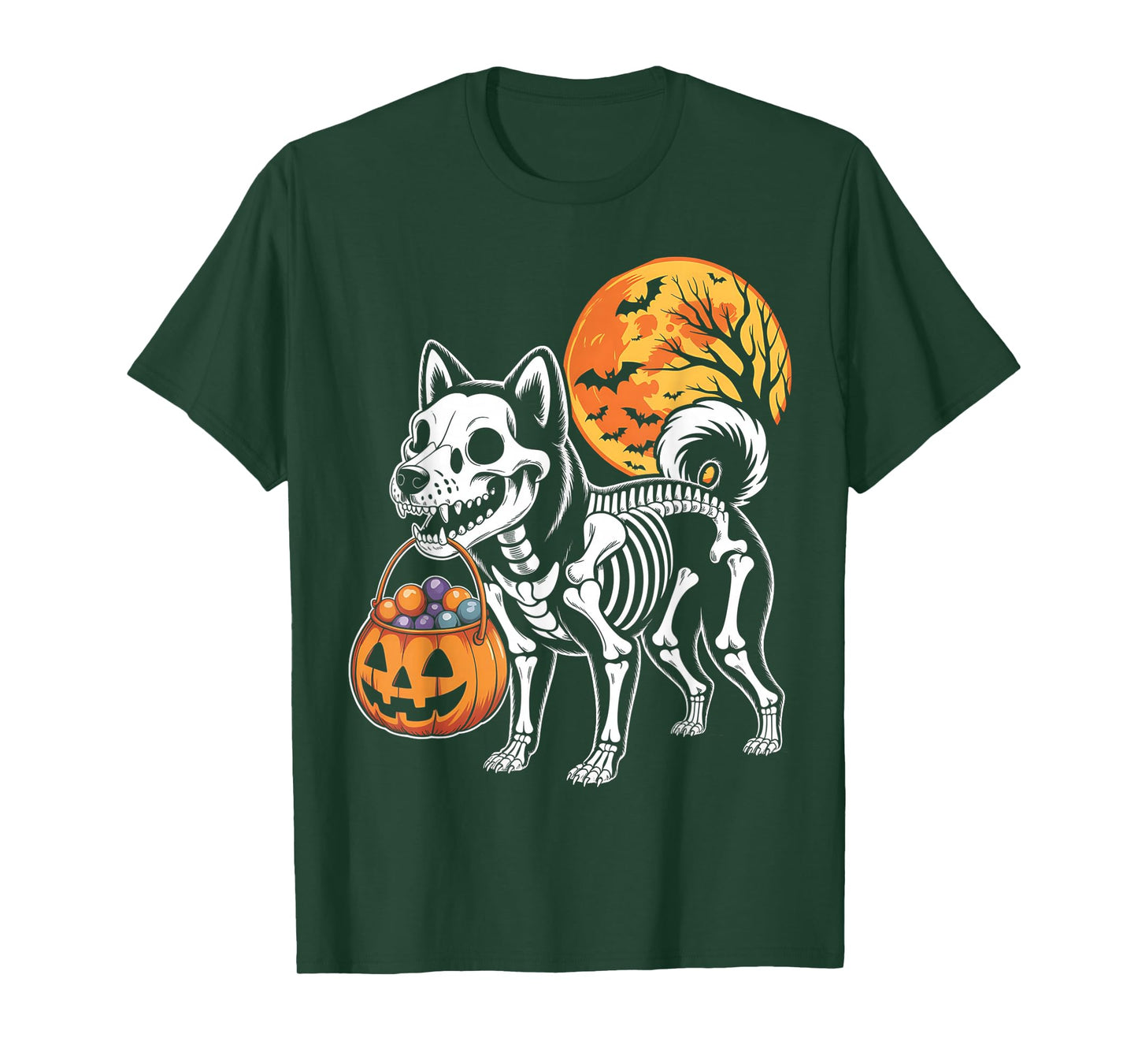 Funny Shiba Inu Dog Skeleton Scary Pumpkin Moon Halloween T-Shirt