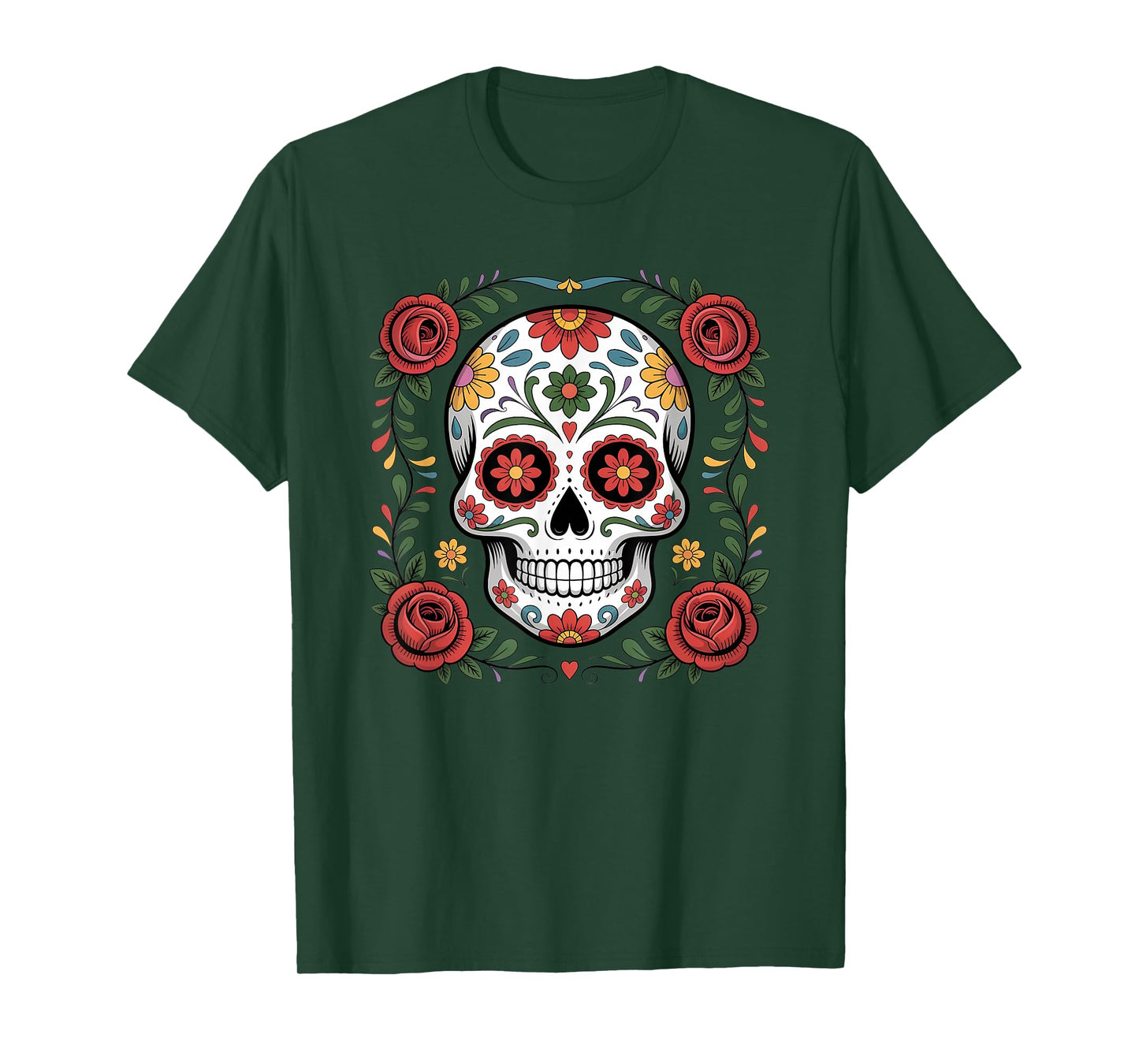 Halloween De Los Muertos Day of The Dead Sugar Skull Floral T-Shirt
