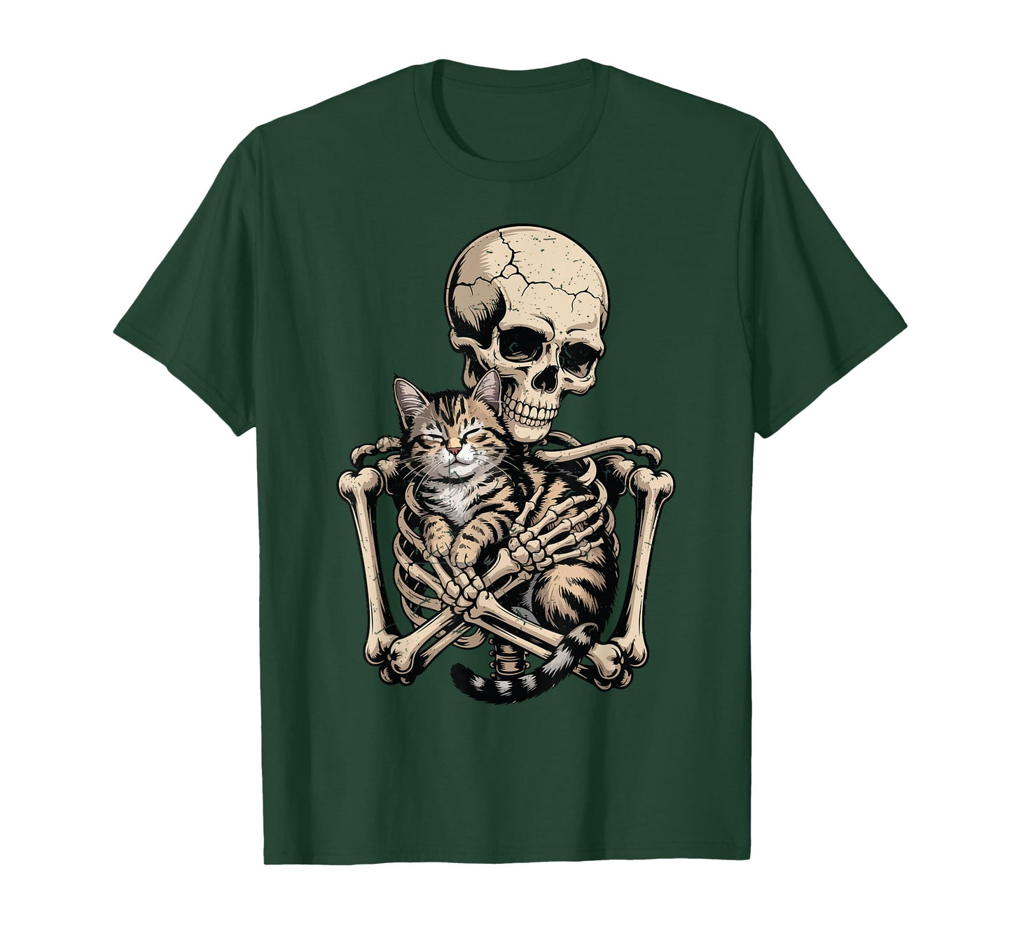 Tabby Cat Halloween Skeleton Hugging Cat Funny Cat Daddy Mom T-Shirt