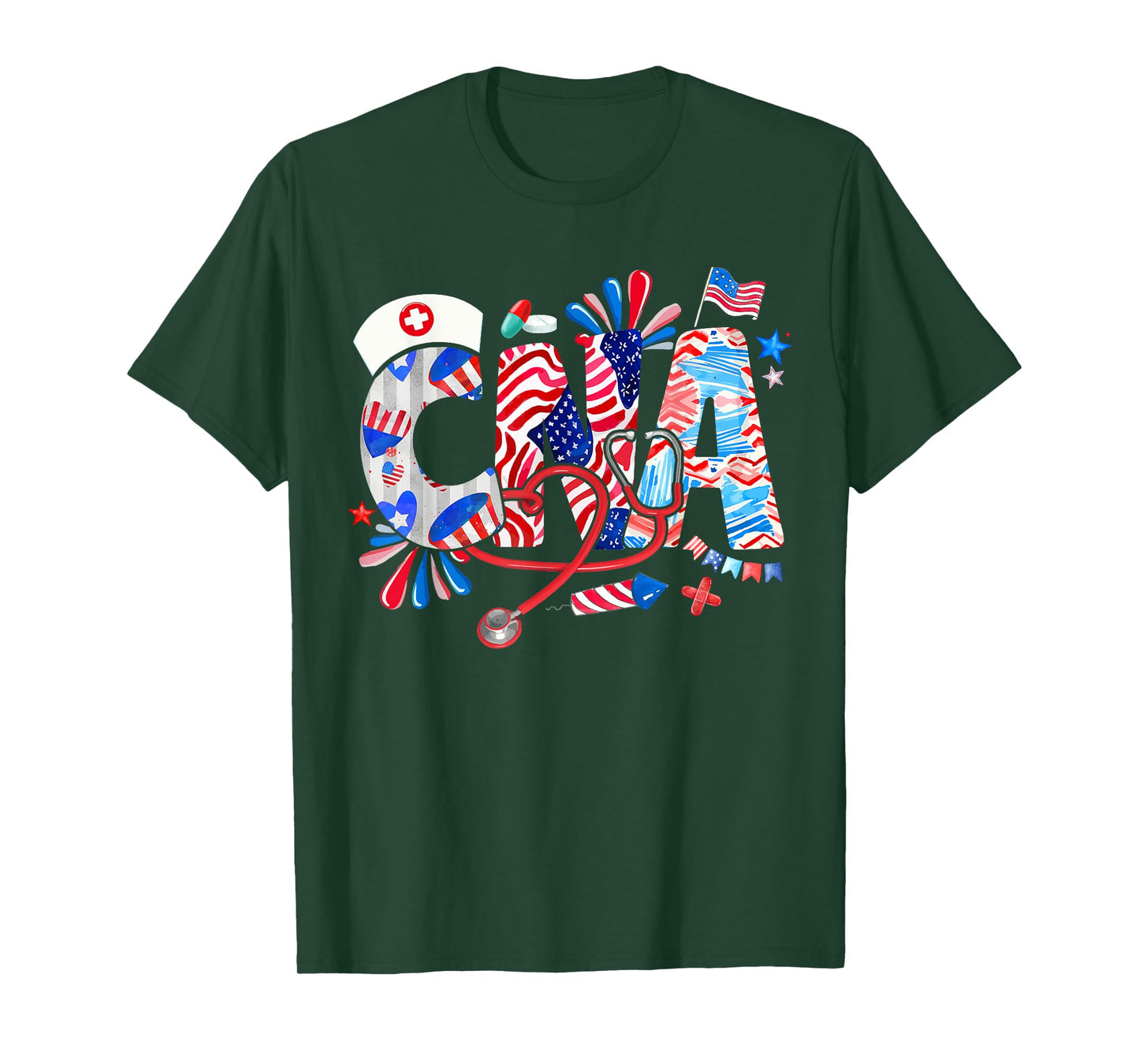 CNA 4th Of July US Flag Fireworks Patriotic Job Team T-Shirt