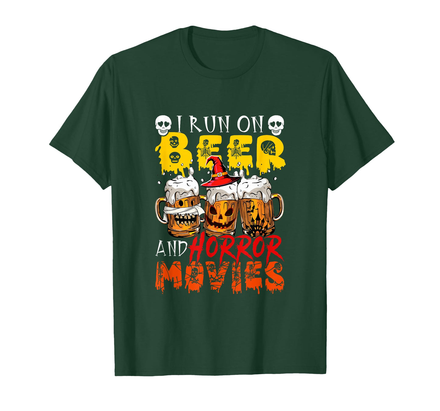 Run On Horror Movies and Beer Halloween Drinker Team T-Shirt
