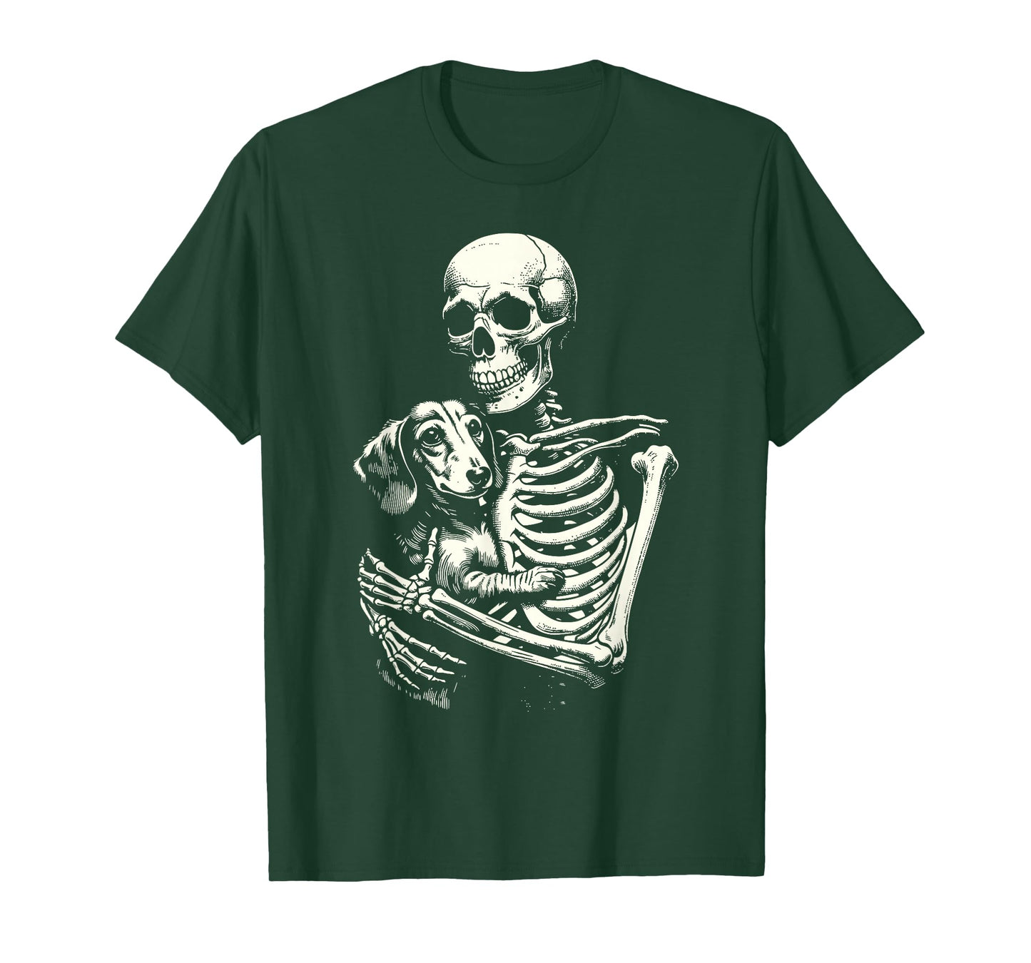 Skeleton Holding Dachshund Halloween Dog Lover Dog Mom Dad T-Shirt