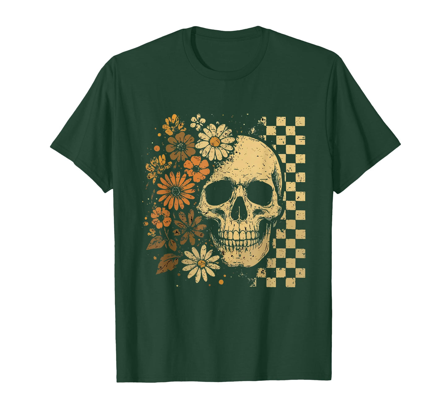 Retro Floral Skeleton Skull Halloween Funny Spooky Season T-Shirt