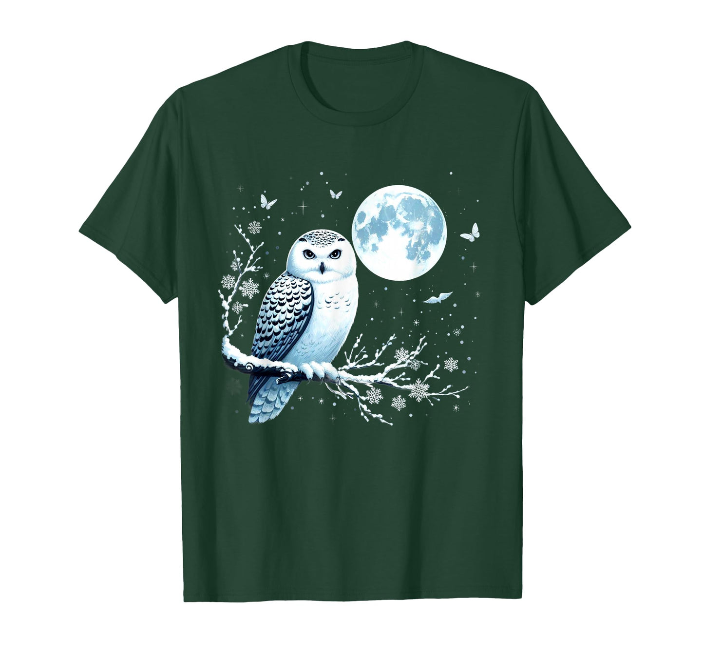 Snowy Owl Moon Snow Falling Snowy Owl Bird Lovers Art T-Shirt