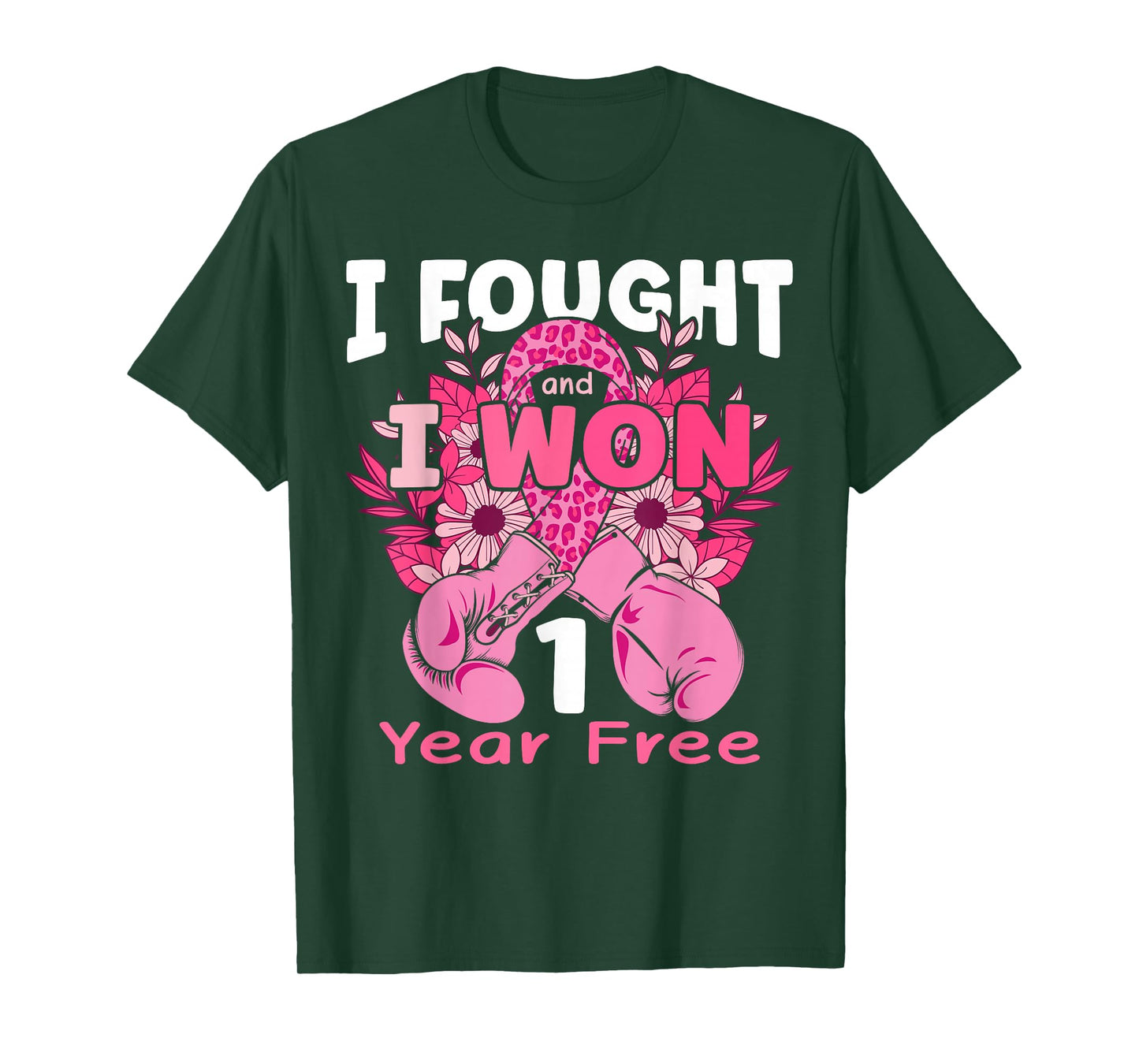 I Fought And I Won 1 Year Breast Cancer Free Women Girls T-Shirt