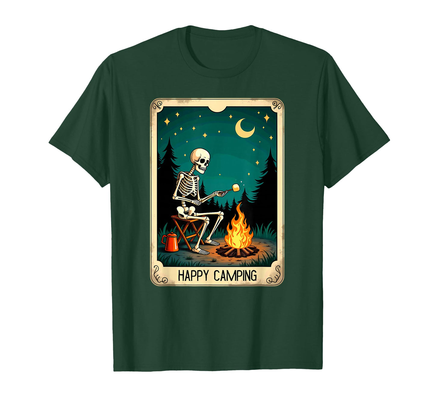 Gothic Tarot Card Skeleton Happy Camping T-Shirt