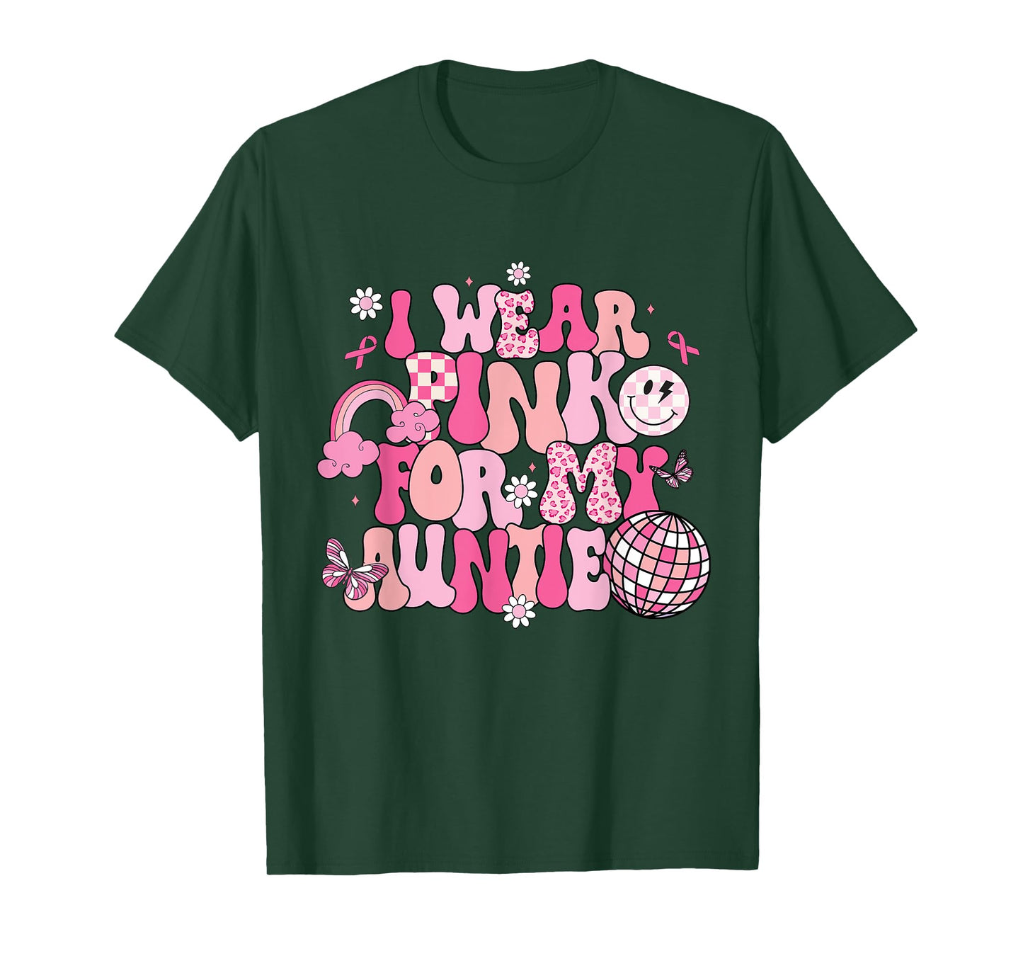 Groovy I Wear Pink For My Auntie Breast Cancer Awareness T-Shirt