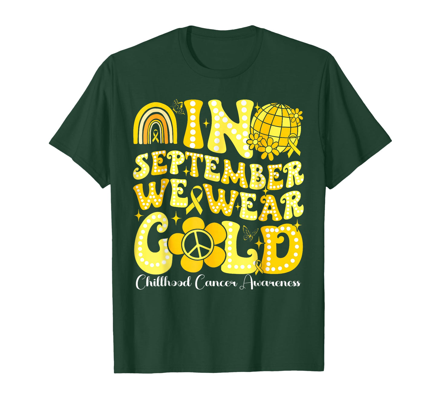 In September We Wear Gold Childhood Cancer Awareness Groovy T-Shirt