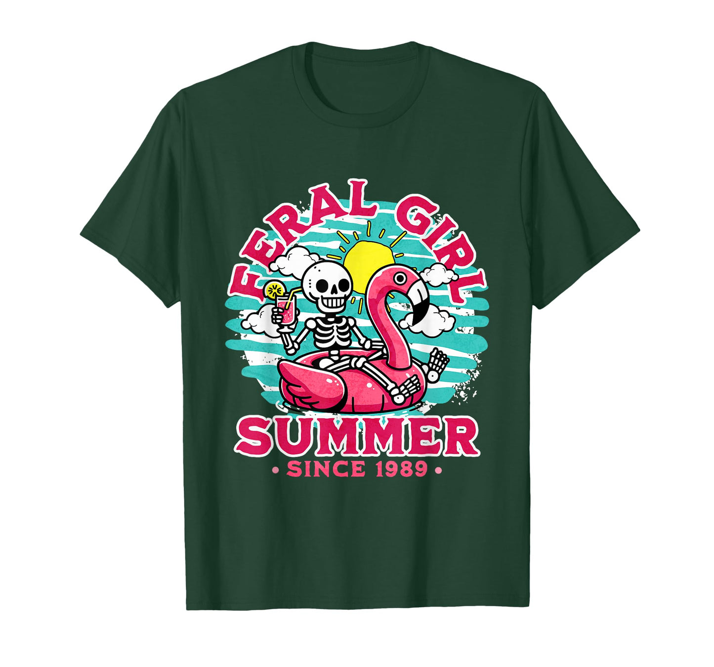 Summer Skeleton Pool Feral Girl Since 1989 T-Shirt