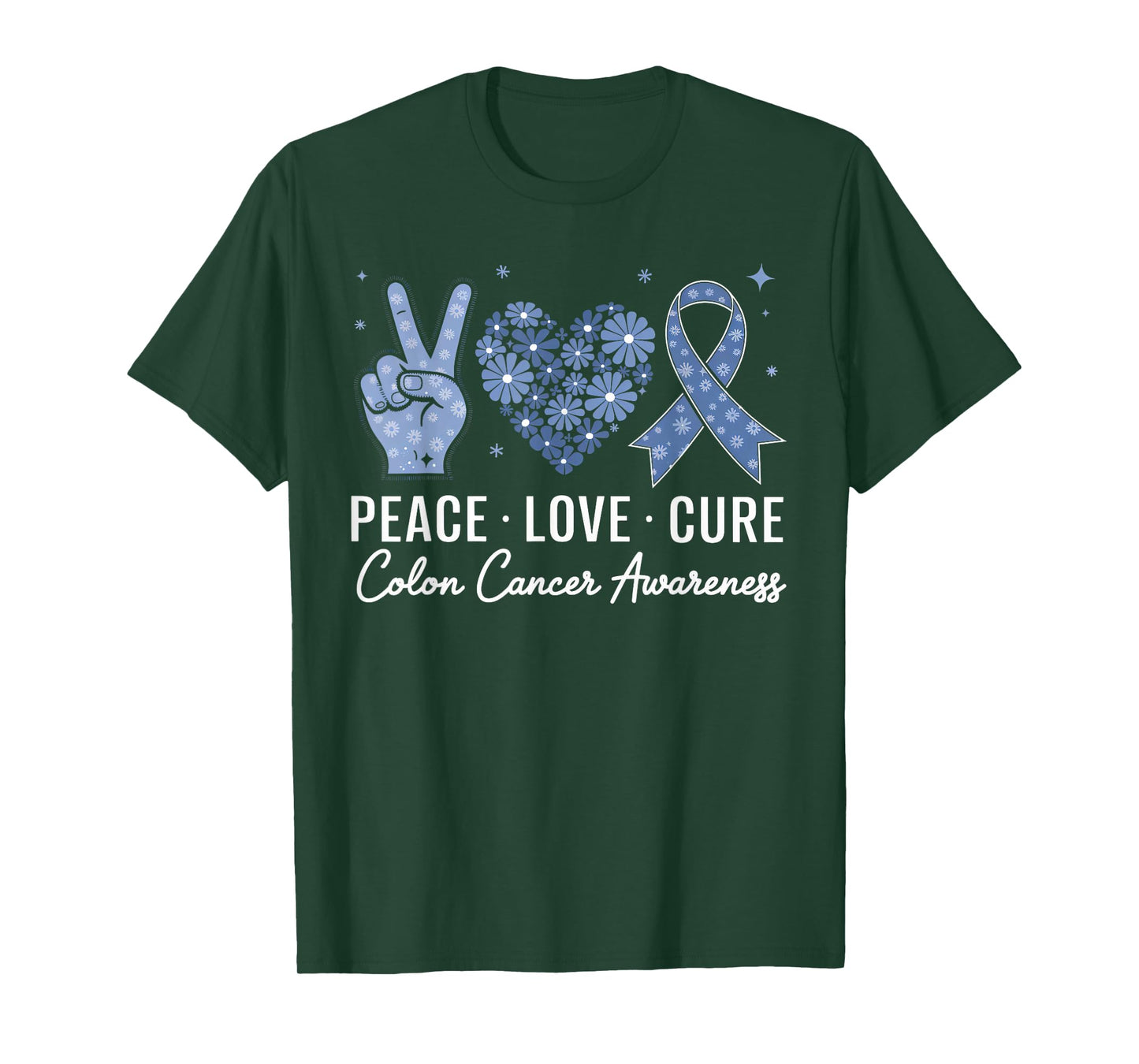 Peace Love Cure Colorectal Colon Cancer Awareness Support T-Shirt