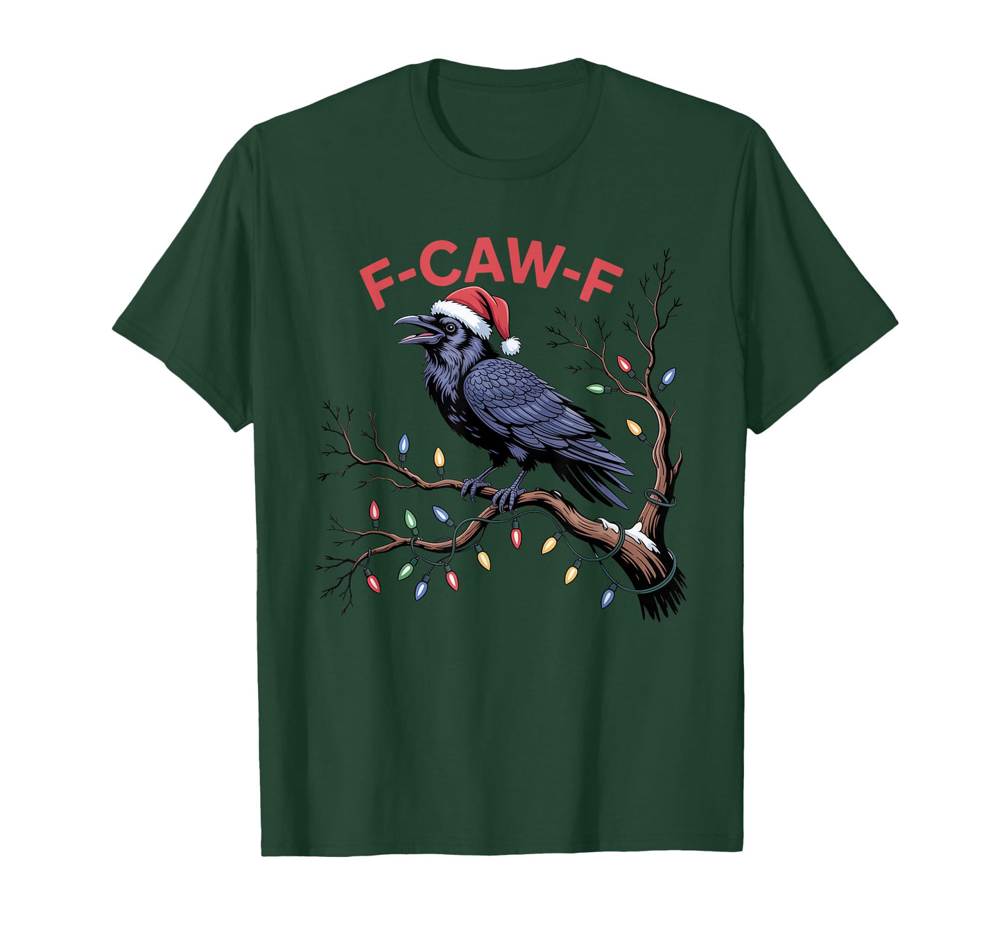 Crow F-CAW-F Black Bird Gothic Christmas Lights Santa Hat T-Shirt