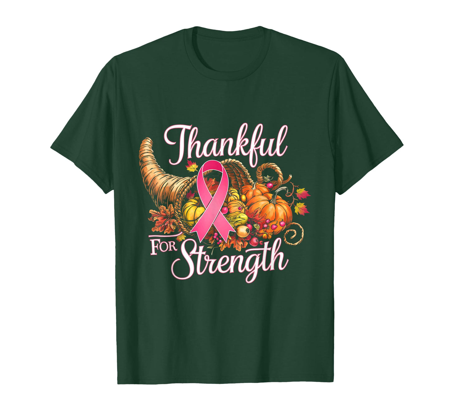 Thankful for Strength Thanksgiving Breast Cancer Awareness T-Shirt