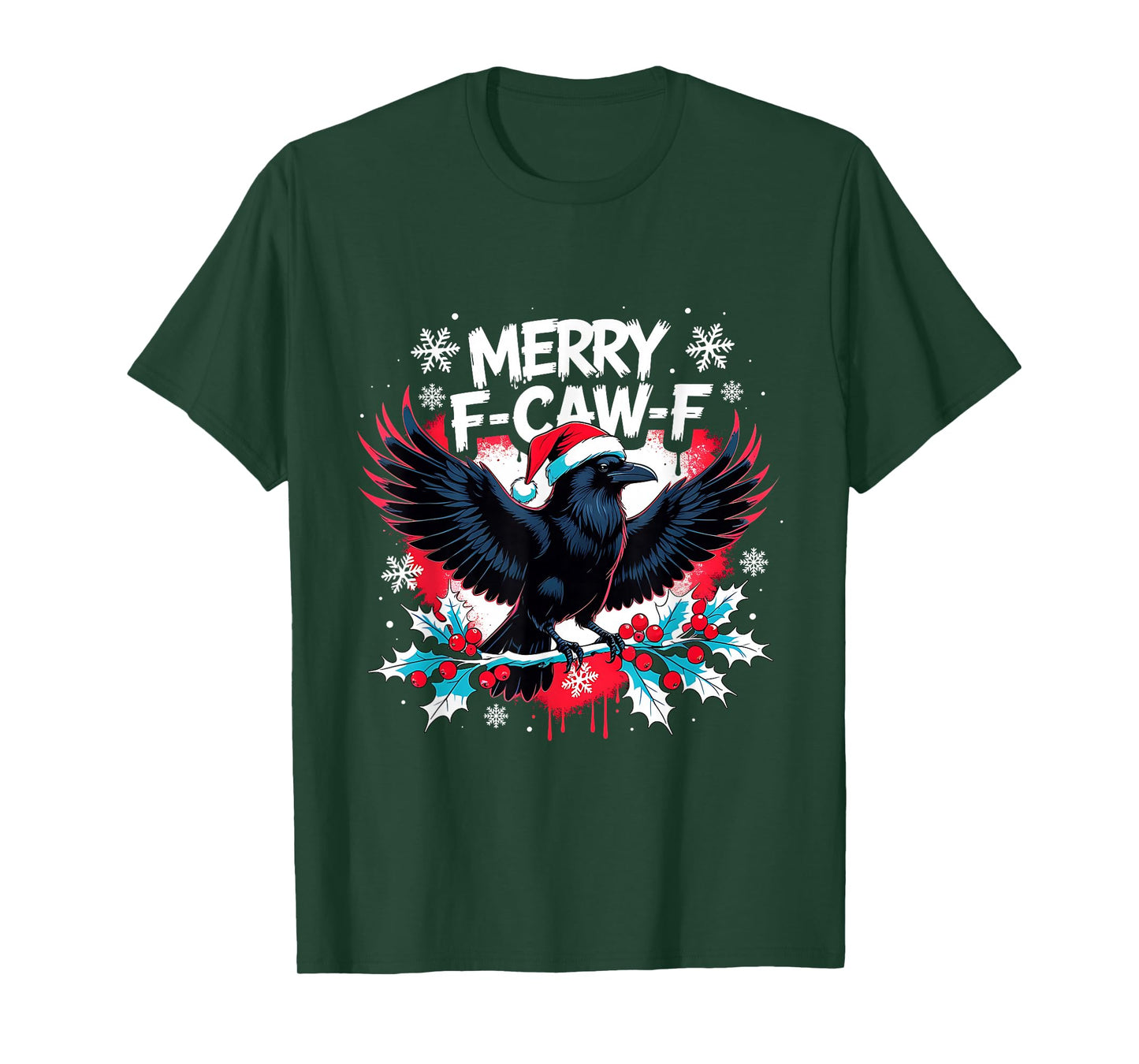 Merry F-Caw-F Raven Funny Christmas Holiday Cool Meme T-Shirt