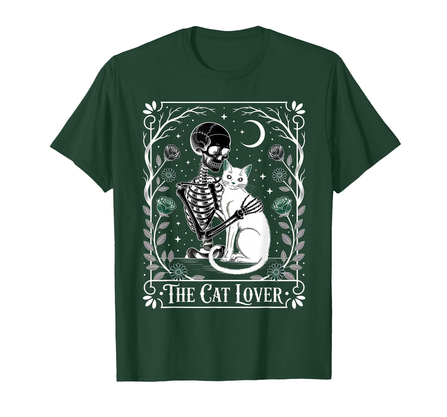 The Cat Lover Skeleton Tarot Design with Roses T-Shirt