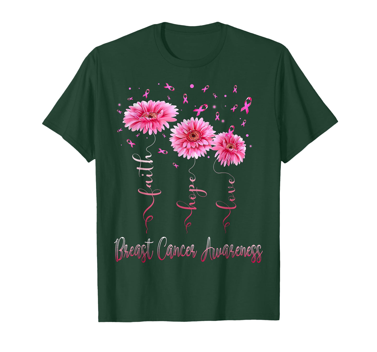 Faith Hope Love Pink Daisy Flower Breast Cancer Awareness T-Shirt