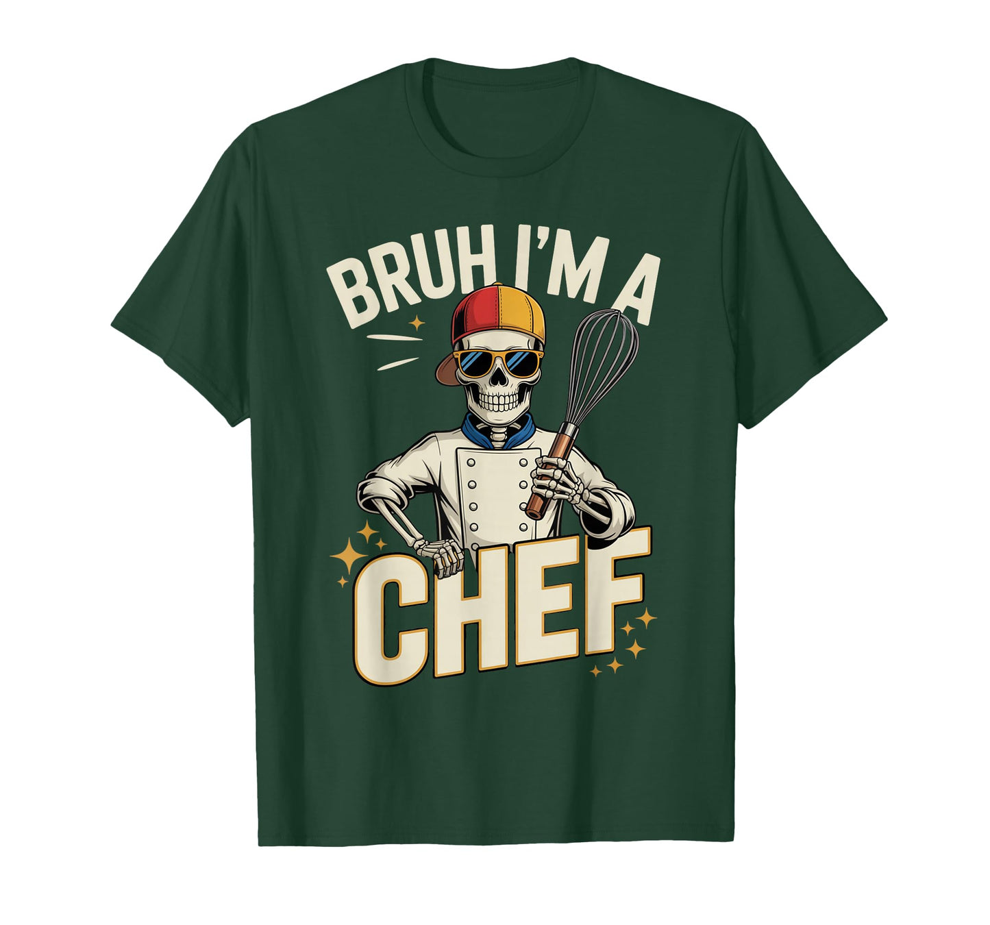Bruh I'm a Chef Cook Food Skeleton Halloween Spooky Costume T-Shirt