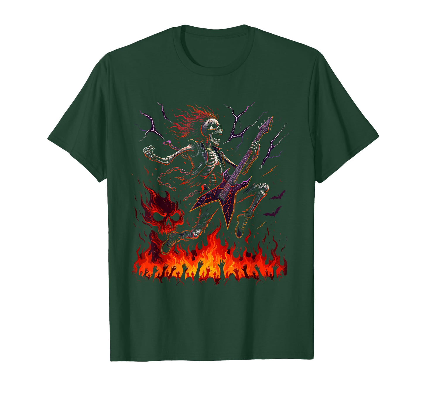 Rocking Skeleton Witch Guitar Halloween Ghost Pumpkin T-Shirt