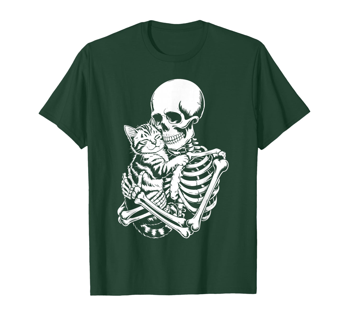 Skeleton Hugging Cat Halloween Cats Lovers Men Women Mom Dad T-Shirt