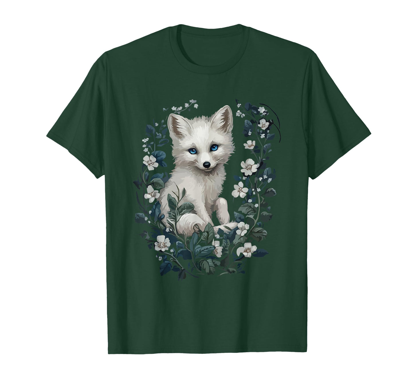 Arctic Fox Surrounded By Delicate Flowers T-Shirt