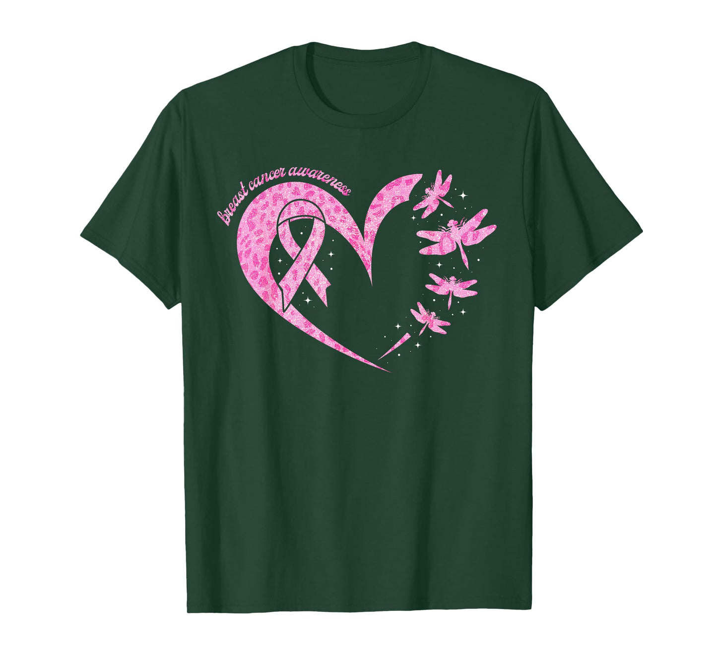 Breast Cancer Awareness Heart Dragonflies Leopard Women Men T-Shirt