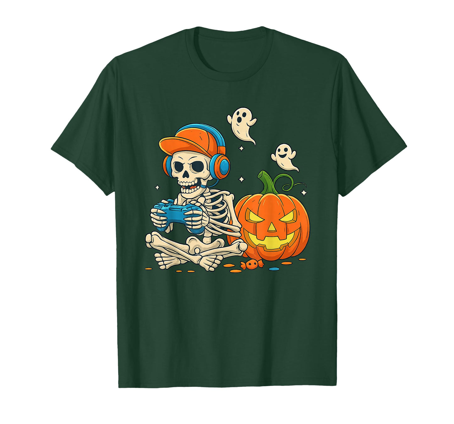 Skeleton Gamer Headphone Funny Halloween Gaming Boys Kids T-Shirt