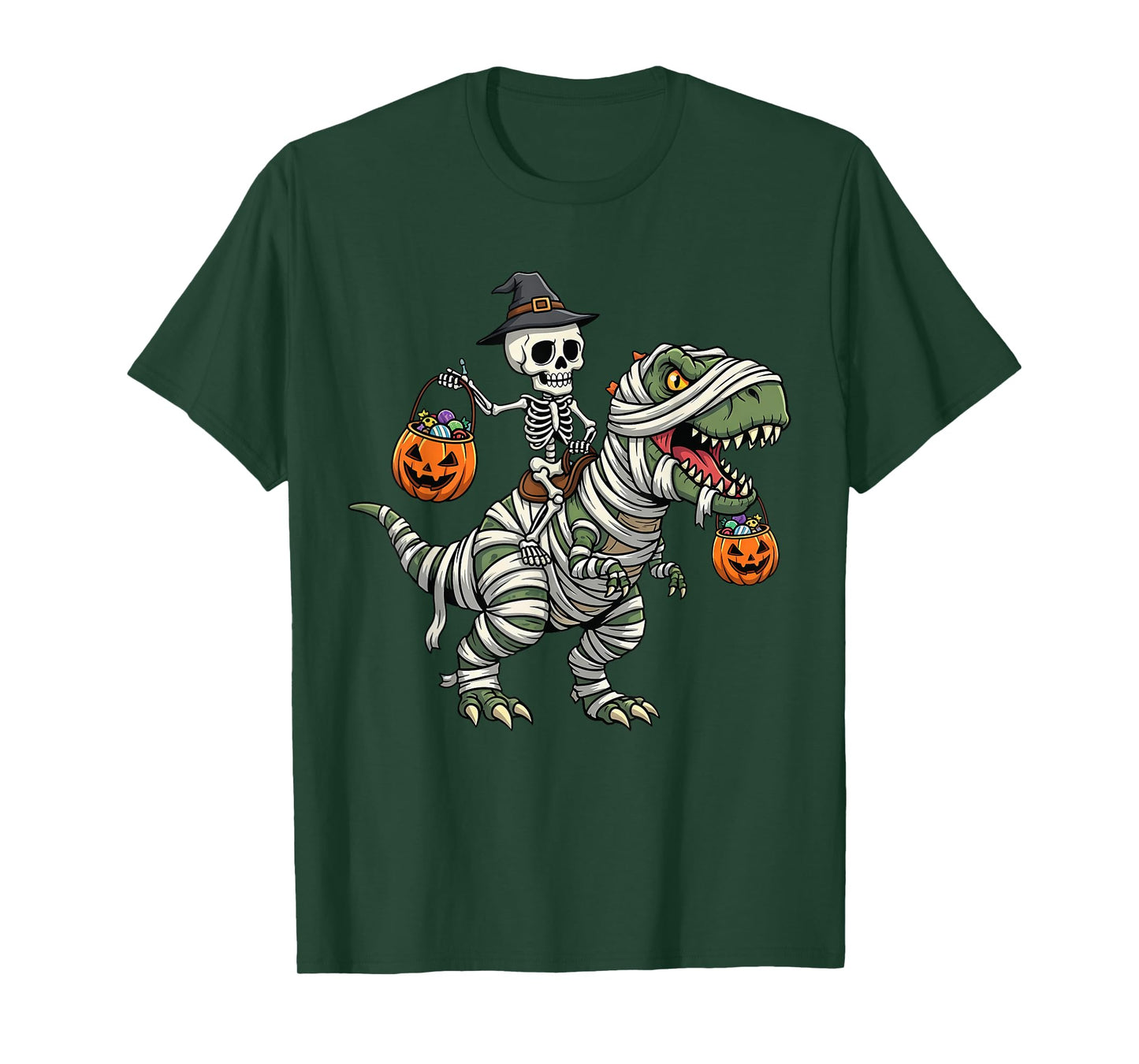 Mummy Skeleton Riding Dinosaur T Rex Kids Boys Men Halloween T-Shirt