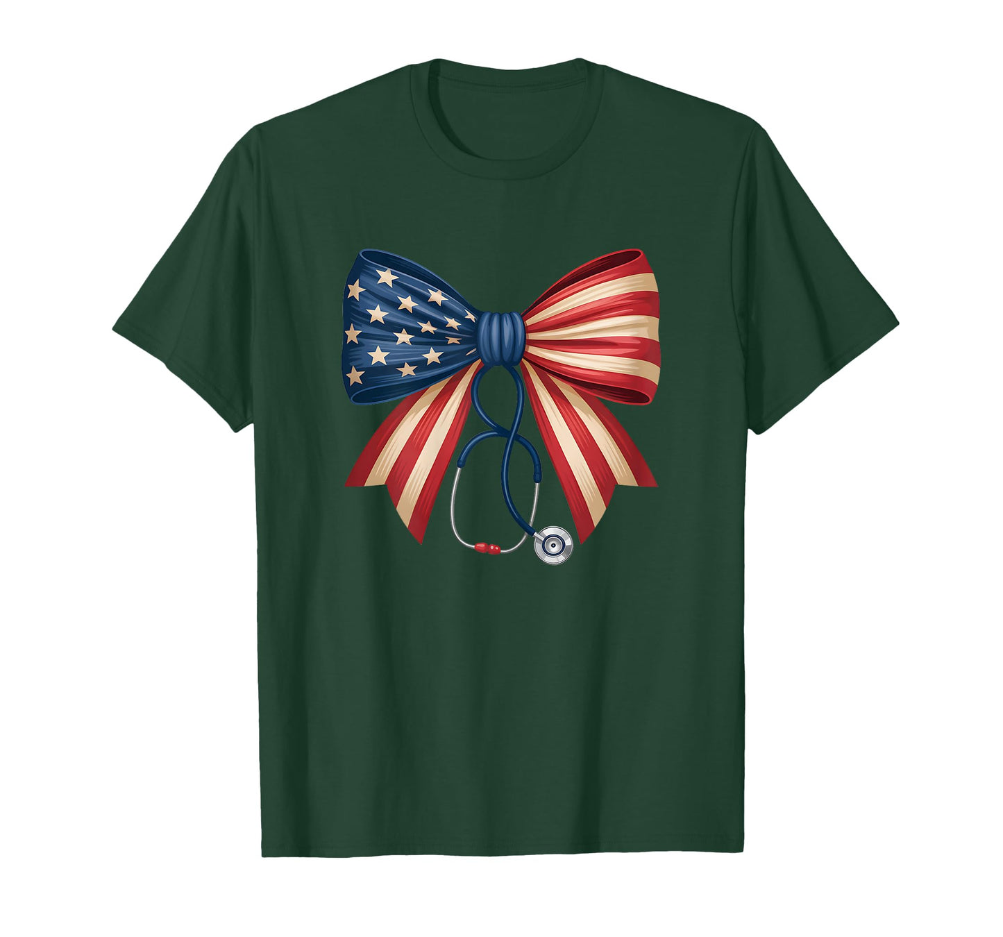 American Flag Bow Stethoscope 4th of July Nurse Pride T-Shirt