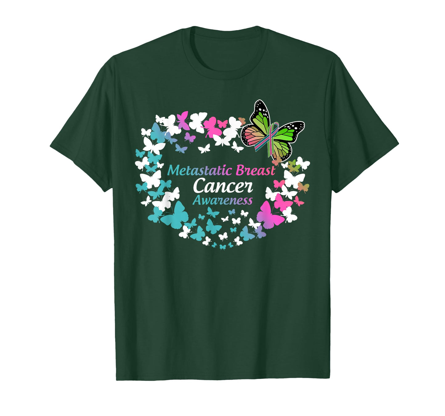 butterfly metastatic breast cancer green teal pink ribbon T-Shirt
