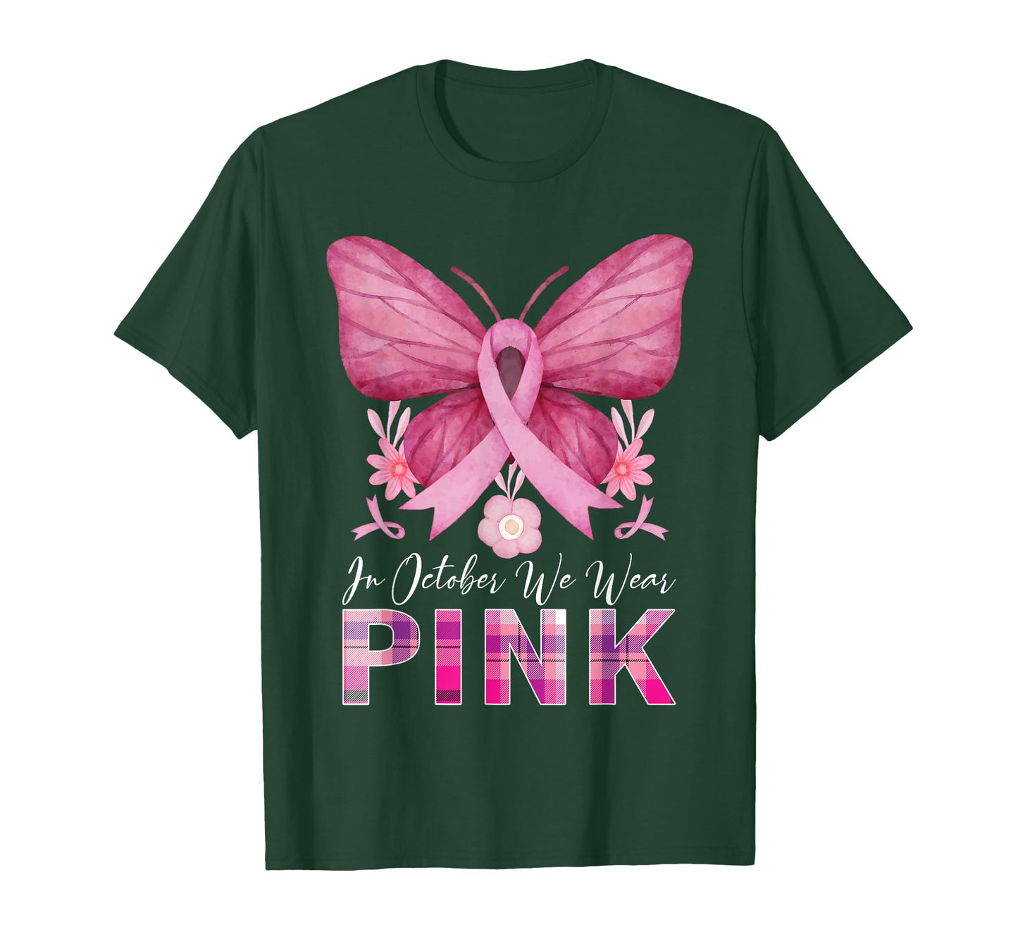 In October We Wear Pink Butterfly Breast Cancer Awareness T-Shirt