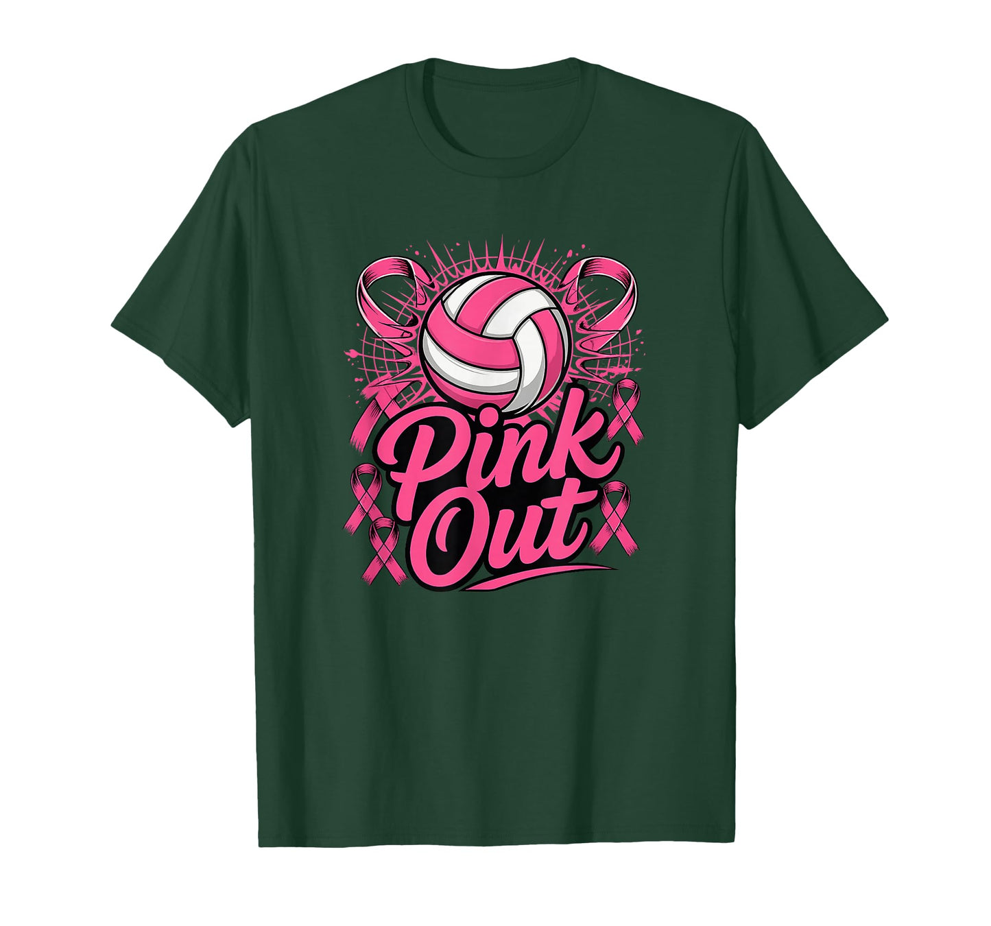 Volleyball Pink Out Breast Cancer Awareness Pink Ribbon T-Shirt