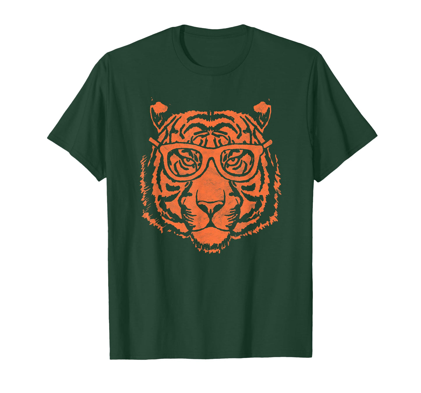 Artistic Orange Tiger Head & Hipster Glasses Funny Graphic T-Shirt