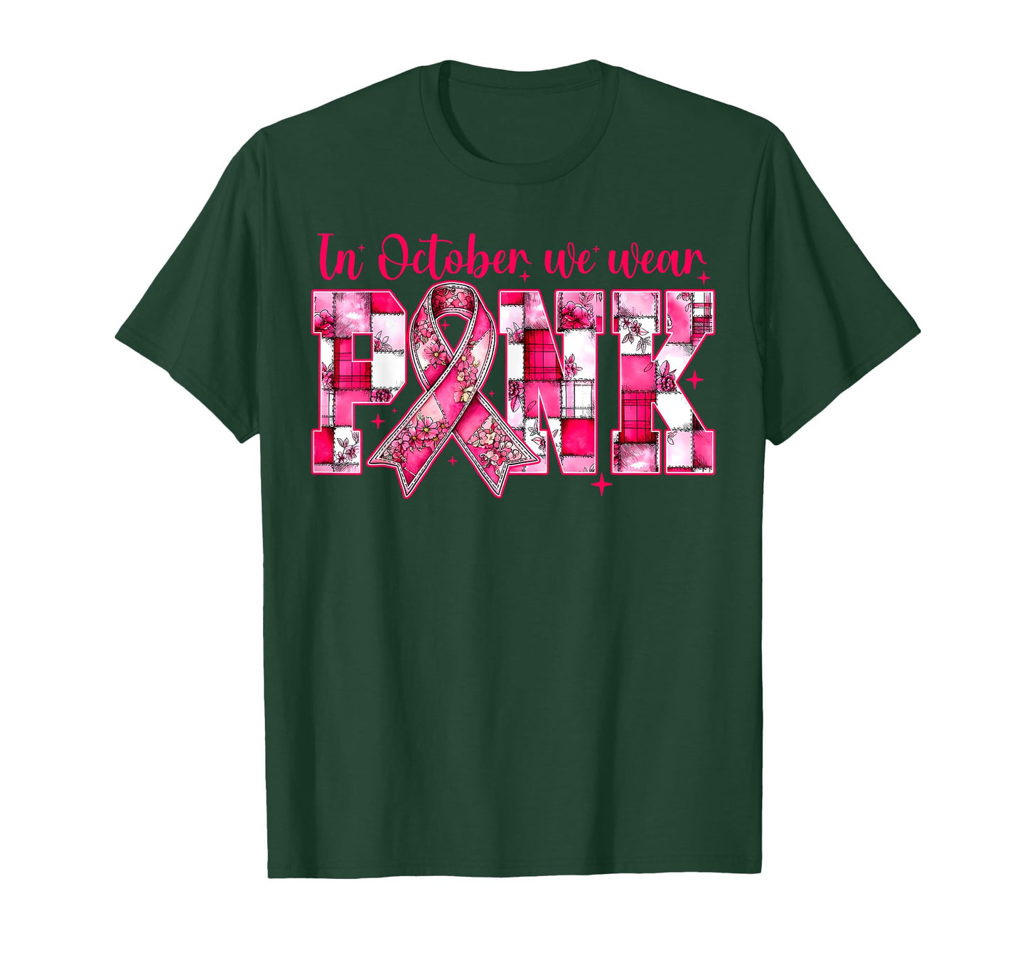 in October We Wear Pink Preppy Breast Cancer Awareness T-Shirt
