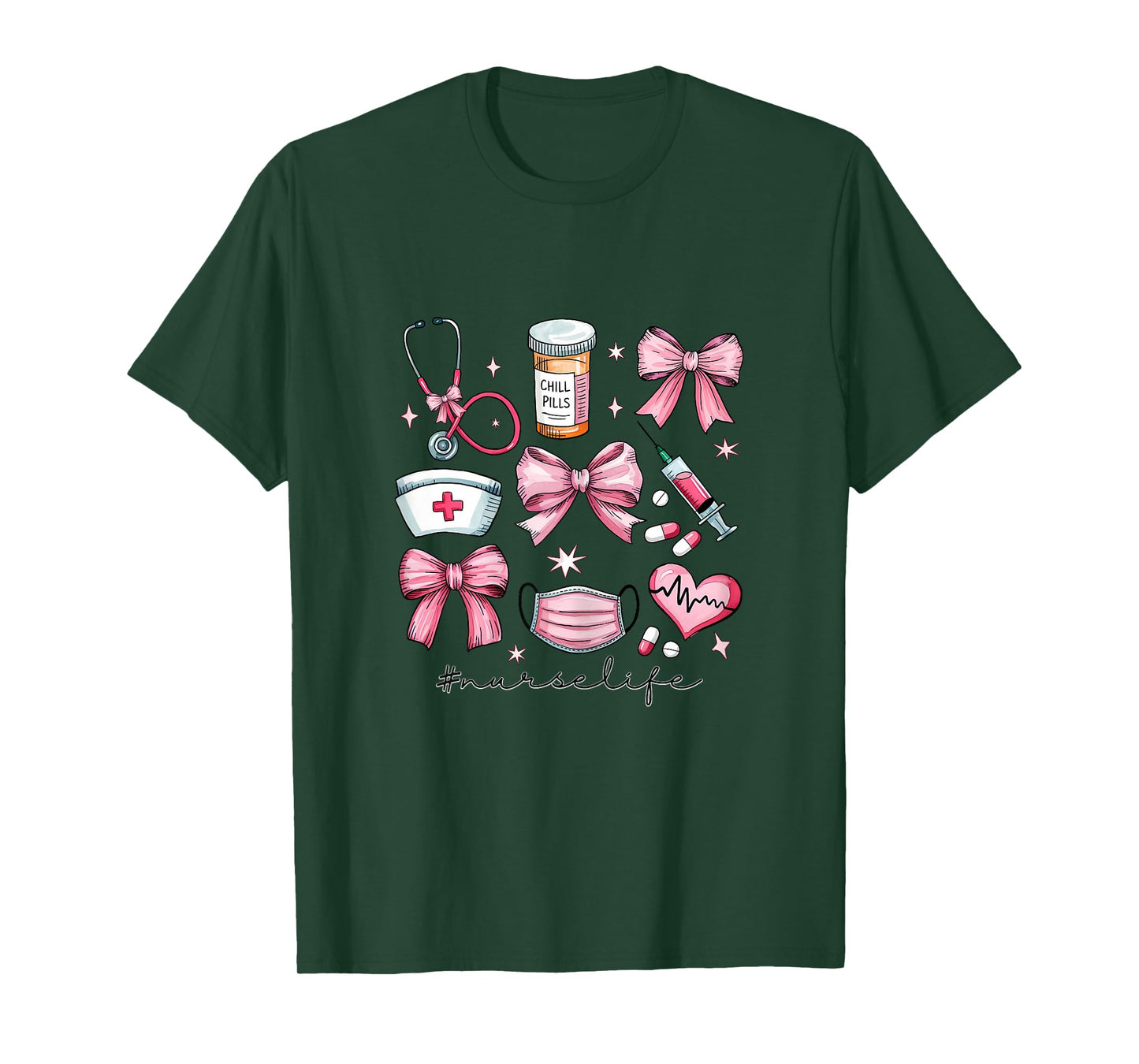 Women Pink Retro Nurse Coquette Pink Bow Girlie Nurse Life T-Shirt