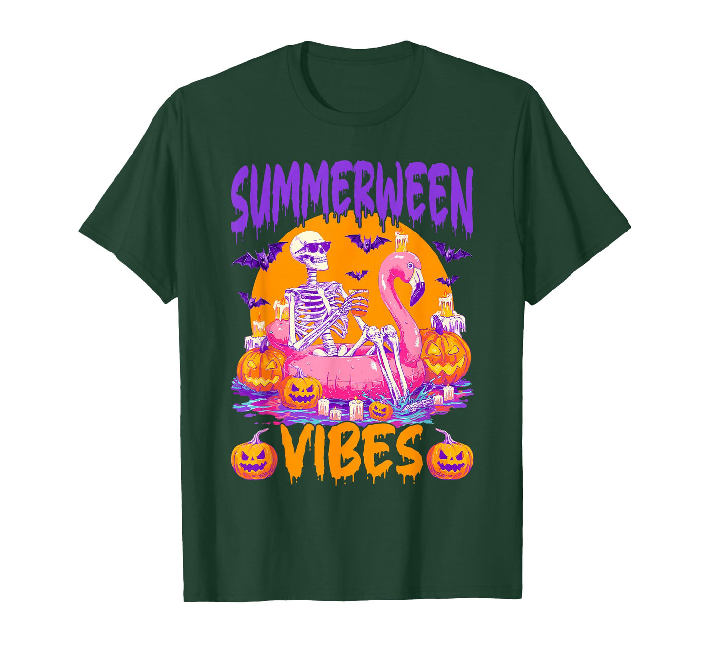 Summerween Vibes Skeleton On Float Halloween Summer Vacation T-Shirt