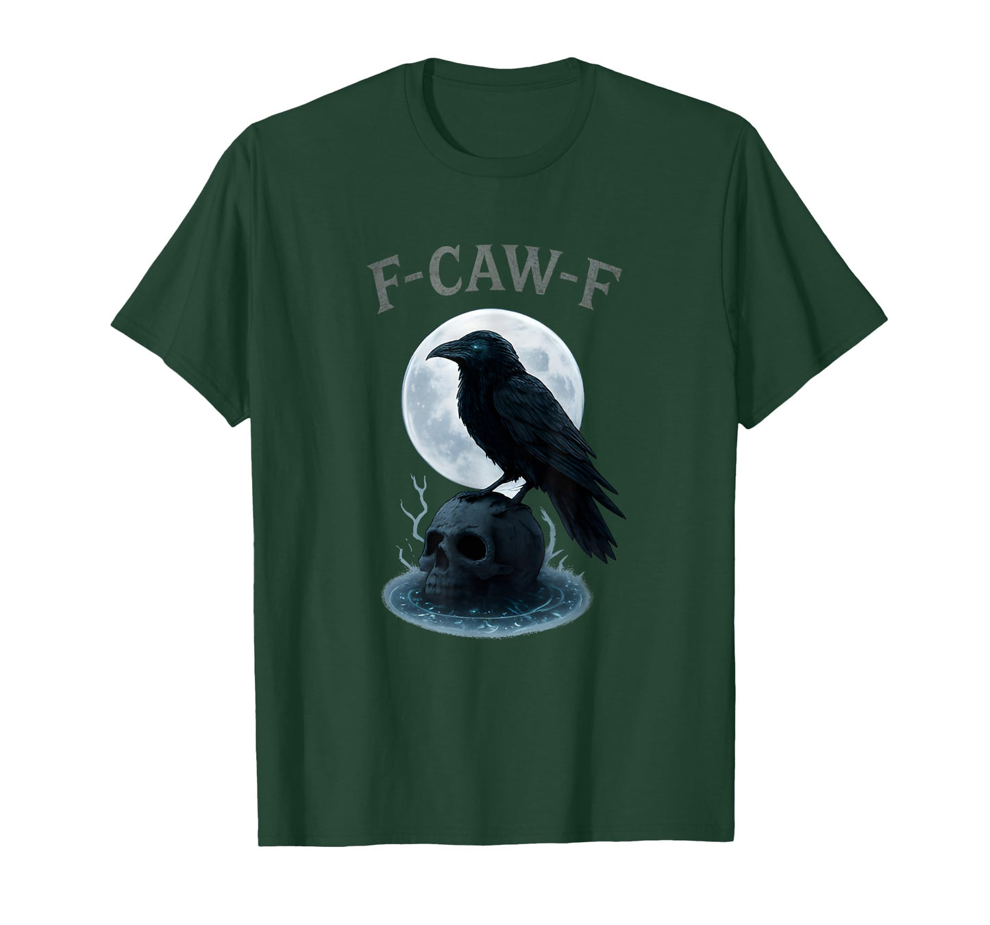 Gothic Black Crow F-Caw-F Raven Skull Moon Halloween T-Shirt