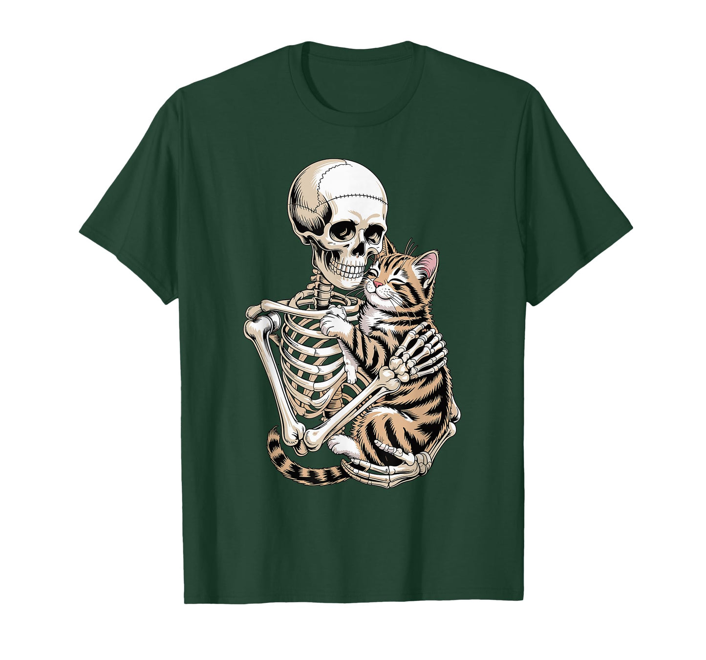 Skeleton Hugging Cat Gothic Pet Lover Design T-Shirt