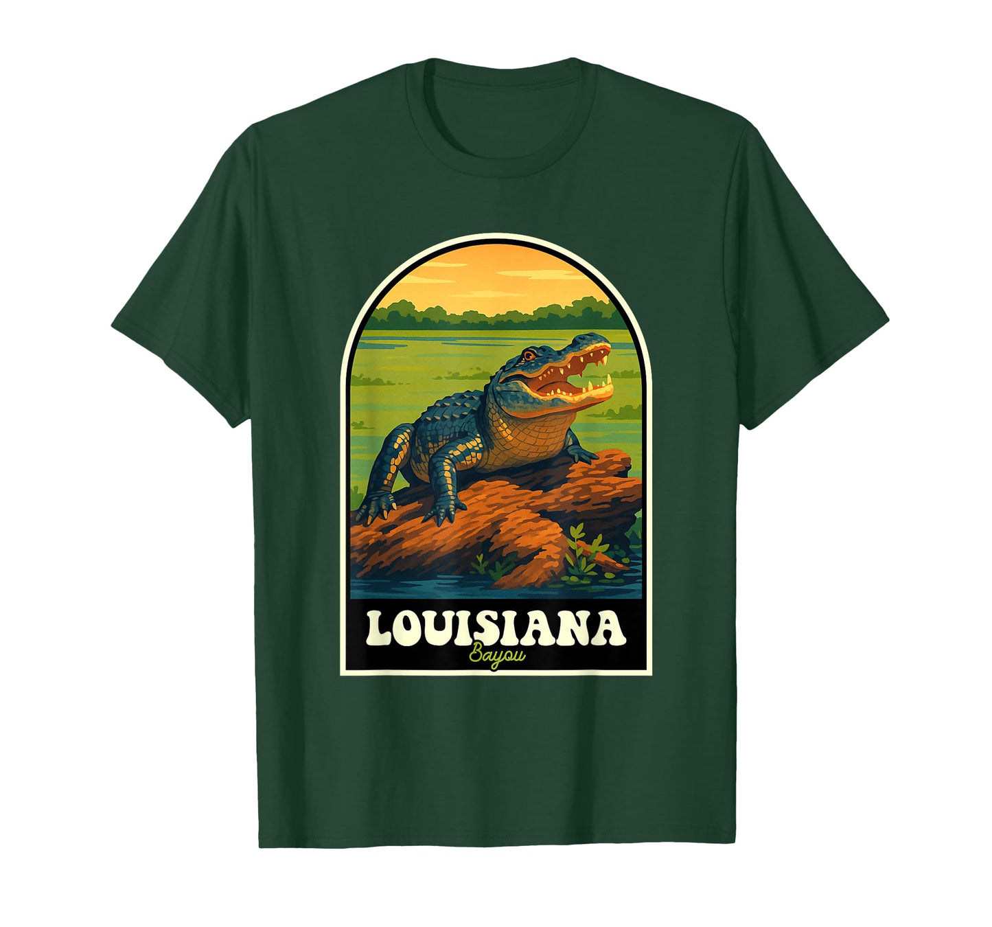 Louisiana Bayou Alligator Retro Wildlife Travel Art T-Shirt