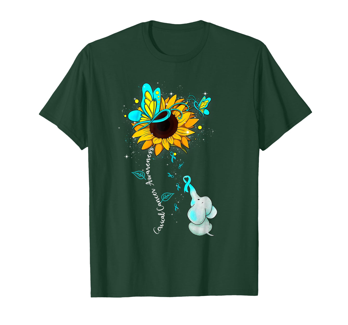 Cervical Cancer Awareness Sunflower Elephant Men Womens T-Shirt