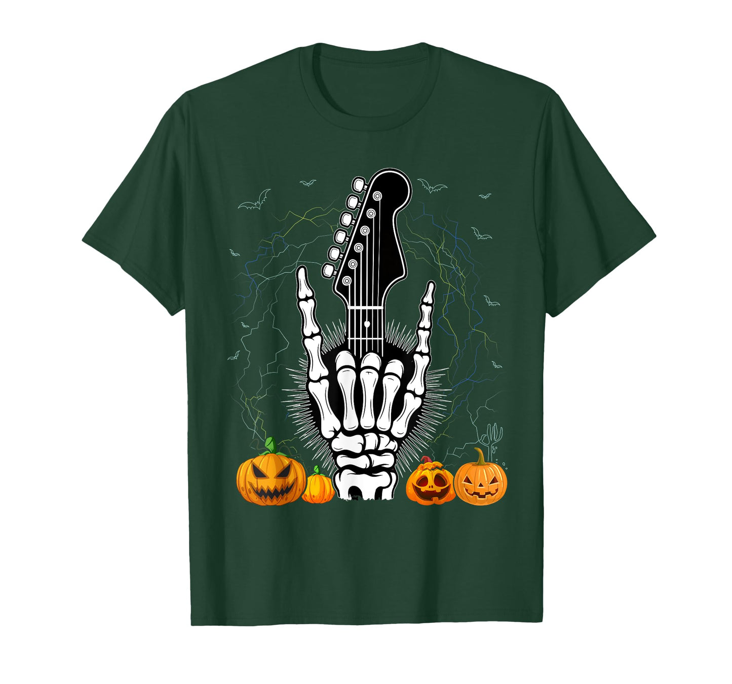 On Skeleton Hand Guitar Neck Rock & Roll Halloween T-Shirt