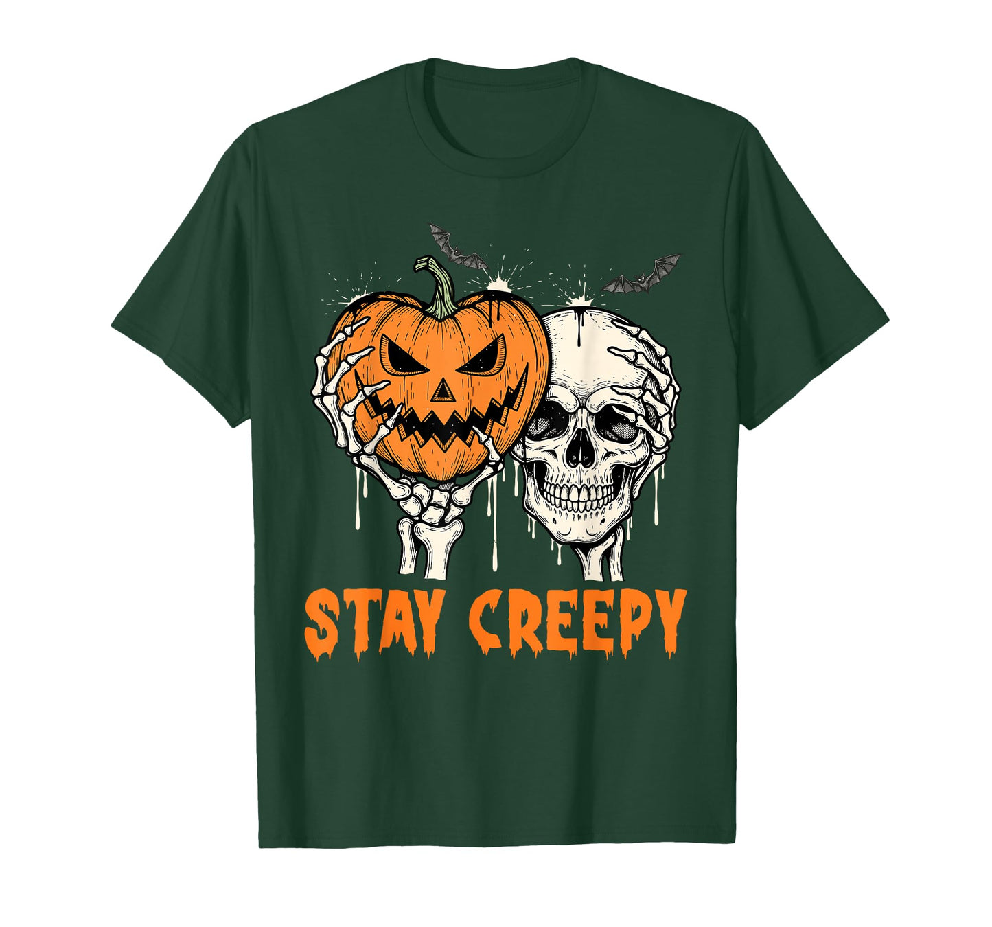Stay Creepy Dripping Heart Halloween Skeleton Hand Spooky T-Shirt