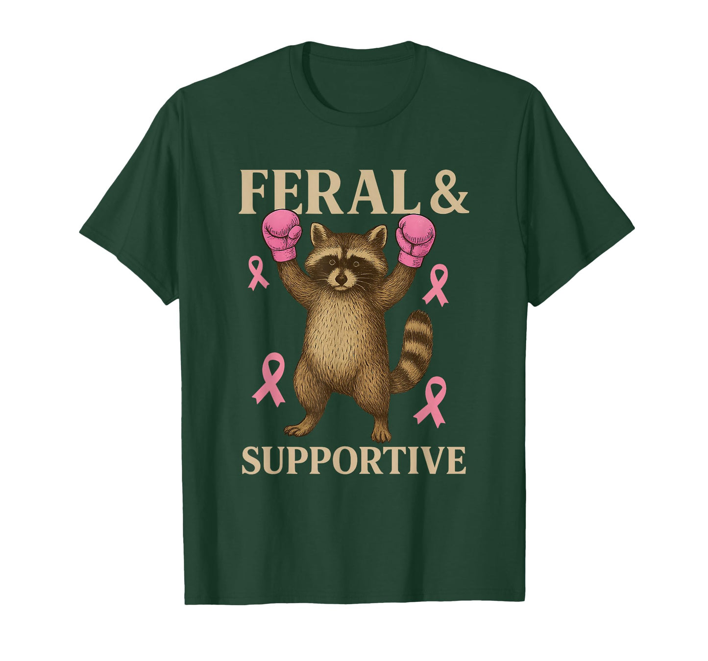 Breast Cancer Awareness Feral and Supportive Funny Raccoon T-Shirt