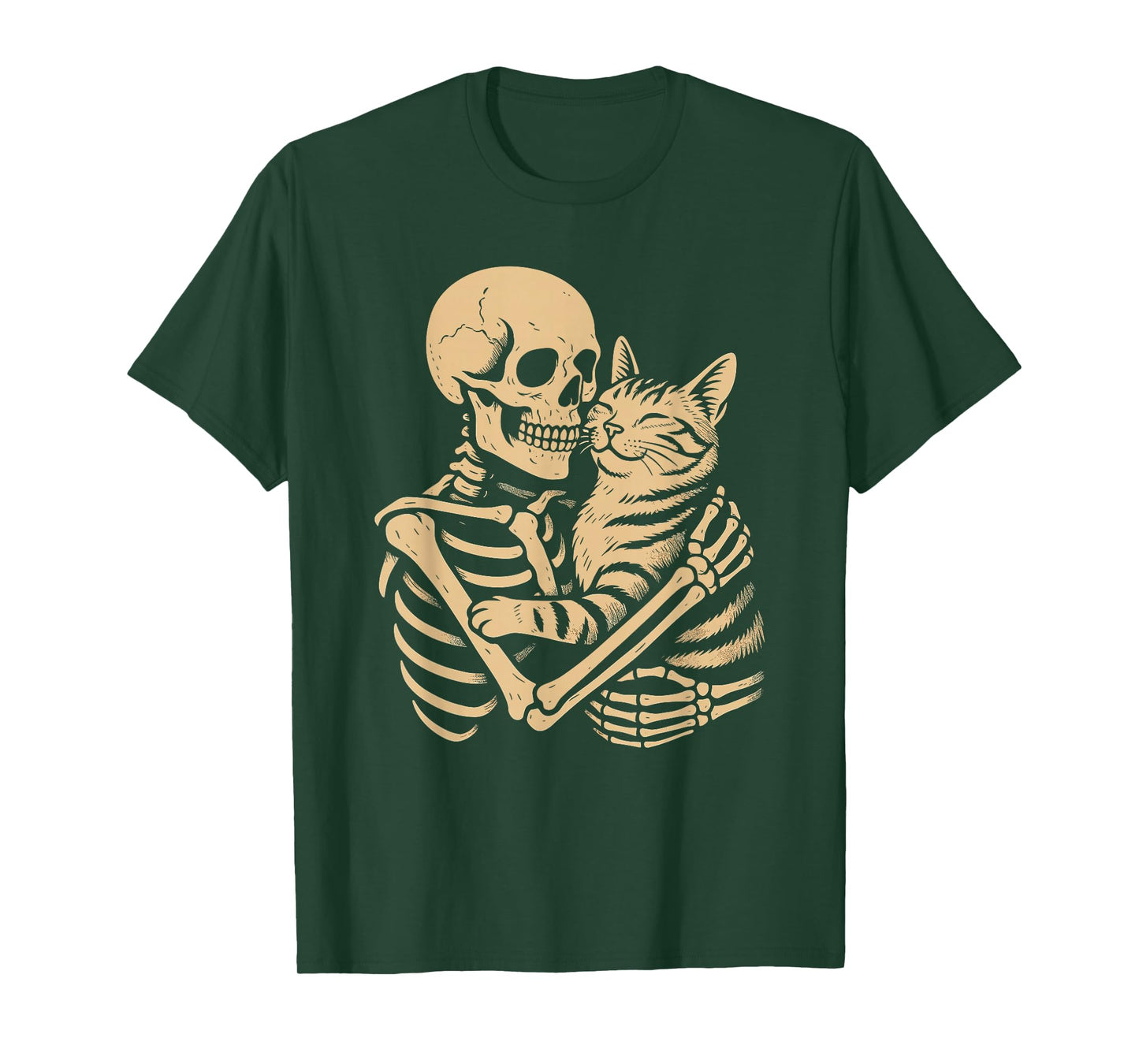 Skeleton Hugging Cat Lovers Halloween T-Shirt