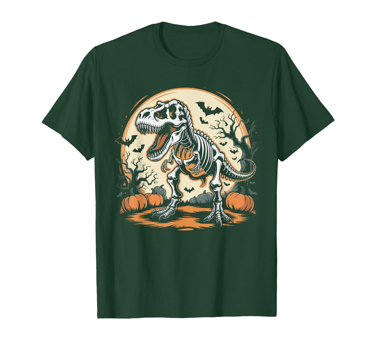 Scary Dinosaur Skeleton Pumpkin T Rex Bones Halloween Night T-Shirt